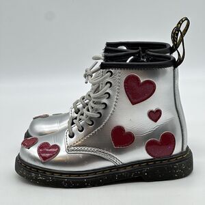 Dr. Martens Silver Kids Boots with Red Heart Accents